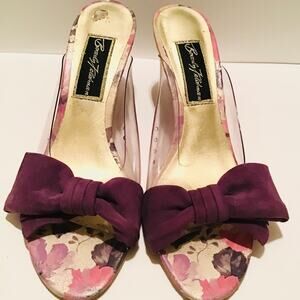 BEVERLY FELDMAN Purple BOW WEDGE FLORAL SANDAL 7M